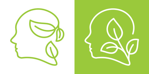 logo design health mental,head and leaf icon vector illustration
