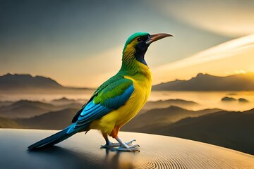 blue bird on sunset background generative ai technology