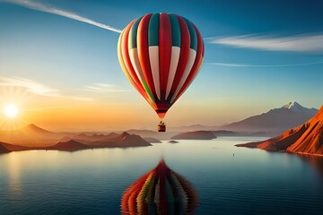 hot air balloon over the lake generative ai technology