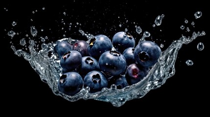 Fototapeta na wymiar Blueberries with water splash on black background ,Generative AI