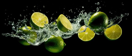 Limes with water splash on black background ,Generative AI