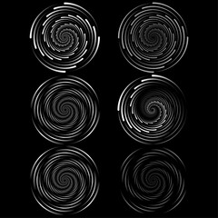 Set of black and white spiral lines circles vector illustration 