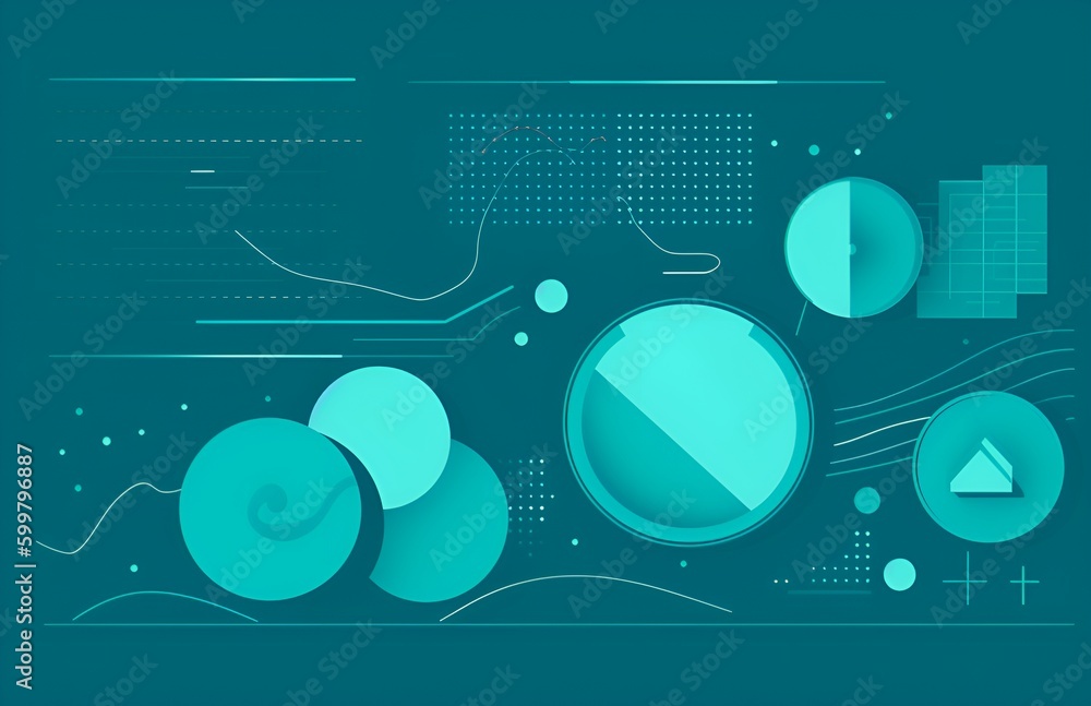 Poster illustration in a teal color scheme representing website traffic,analytic,chart view integration ,ch