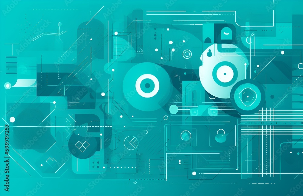 Poster illustration in a teal color scheme representing website traffic,analytic,chart view integration ,ch