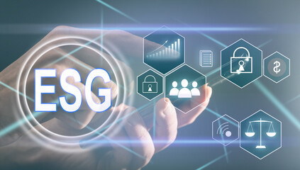 virtual screen. ESG environmental social governance concept. Business strateg