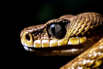 Fototapeta premium Close up of a snake eye, vivid, bold, isolated on black.