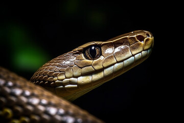 Fototapeta premium Close up of a snake eye, vivid, bold, isolated on black.