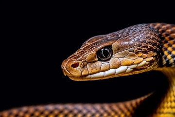 Fototapeta premium Close up of a snake eye, vivid, bold, isolated on black.