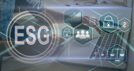 virtual screen. ESG environmental social governance concept. Business strateg