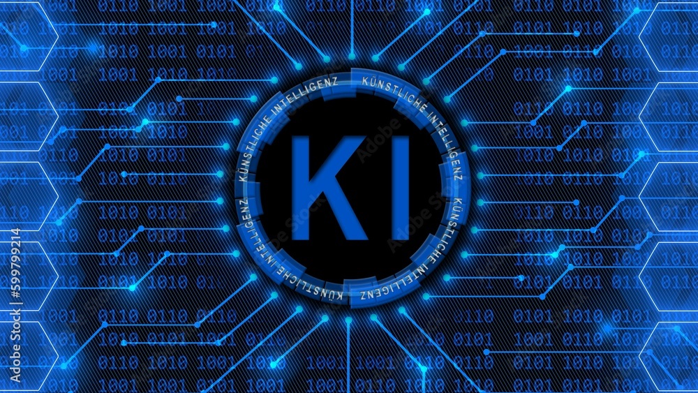 Poster artificial intelligence (in german kuenstliche intelligenz) ki lettering - abstract background of 4-