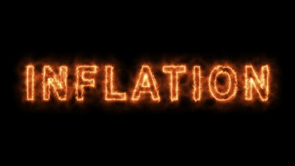 INFLATION - flamed lettering on dark background - 3D Illustration