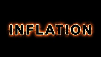 INFLATION - lettering with flame and explosion effect on dark background - 3D Illustration