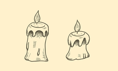 Two wax candles hand drawn sketch vector illustration.