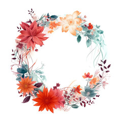 Obraz premium watercolor wreath of flowers on a white background. Generative Ai