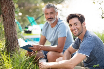 happy family is camping together