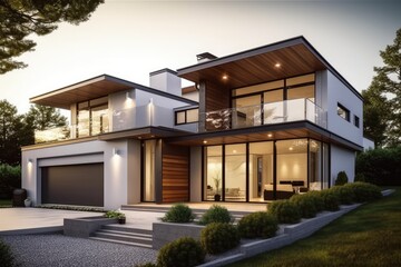 Modern real estate exterior architecture of luxury home in beautiful villa Generative AI - obrazy, fototapety, plakaty