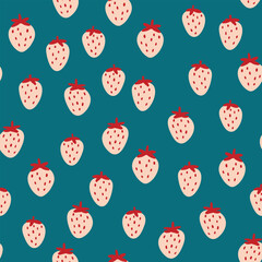 Seamless pattern with strawberry on color background. Natural delicious fresh ripe tasty fruit. Vector illustration for print, fabric, textile, banner, other design. Food concept.