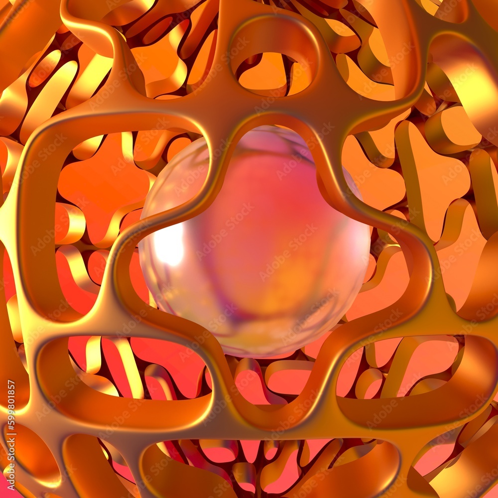 Poster golden three-dimensional pattern with a transparent pearl.