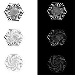 Set of Hexagonal black and white lines spiral vector illustration 
