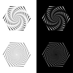 abstract black and white background Hexagonal black and white lines spiral set vector illustration 
