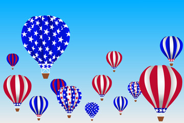 Hot air balloons stars and stripes background banner. Web advertising Celebration parade festival party decoration vector illustration. Copy space