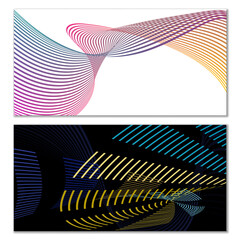 Wavy lines or ribbons. Multicolored striped gradient. Creative unusual background with abstract gradient wave lines for creating trendy banner, poster. Vector eps