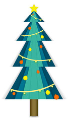 A Blue Christmas tree with stars on top and decorations around the tree is used for decoration.