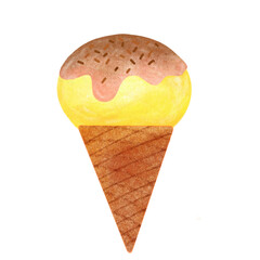 Yellow ice cream with chocolate chip on top 