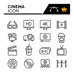 Cinema Line Vector Icons Set. Simple Flat Icon. Editable Stroke
