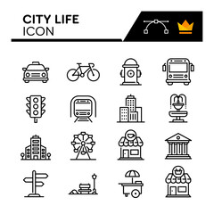 City Life Line Vector Icons Set. Simple Flat Icon. Editable Stroke