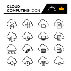 Cloud Computing Line Vector Icons Set. Simple Flat Icon. Editable Stroke