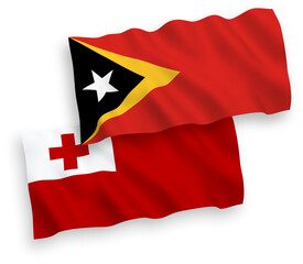 Flags of Kingdom of Tonga and East Timor on a white background