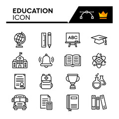 Education Line Vector Icons Set. Simple Flat Icon. Editable Stroke
