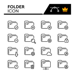 Folder Line Vector Icons Set. Simple Flat Icon. Editable Stroke
