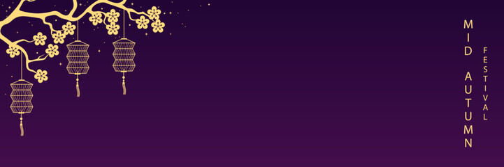 Mid autumn festival banner, card, background and poster with gold elements. Asian harvest traditional festival, Chuseok, korea festival. Vector illustration flat style.
