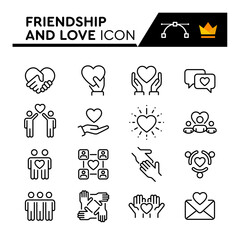 Friendship and Love Line Vector Icons Set. Simple Flat Icon. Editable Stroke