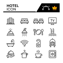 Hotel Line Vector Icons Set. Simple Flat Icon. Editable Stroke