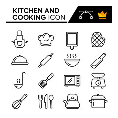 Kitchen and Cooking Line Vector Icons Set. Simple Flat Icon. Editable Stroke