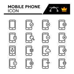 Mobile Phone Line Vector Icons Set. Simple Flat Icon. Editable Stroke