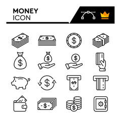 Money Line Vector Icons Set. Simple Flat Icon. Editable Stroke