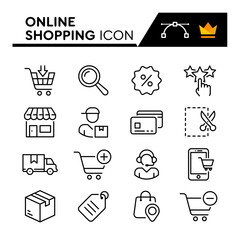 Online Shopping Line Vector Icons Set. Simple Flat Icon. Editable Stroke