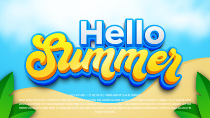 Hello summer sale 3d editable text effect template - obrazy, fototapety, plakaty