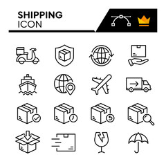 Shipping Line Vector Icons Set. Simple Flat Icon. Editable Stroke