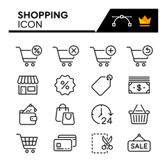 Shopping Line Vector Icons Set. Simple Flat Icon. Editable Stroke