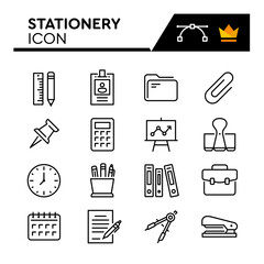 Stationery Line Vector Icons Set. Simple Flat Icon. Editable Stroke