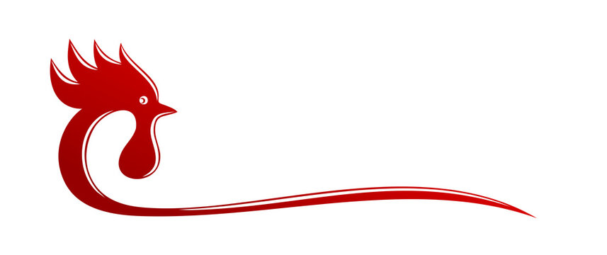 The symbol of a stylized red rooster.
