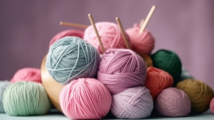 realistic 8k photography of knitting tools, pastel fresh style. Sony a7riv style. generative ai