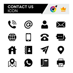 Contact Us glype Vector Icons Set. Simple Flat Icon.