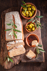 Tasty bread freshly baked in home bakery.