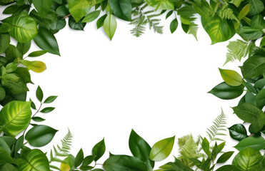 Tropical green leaves for decoration of art frame wallpaper,card on white background.Generative Ai